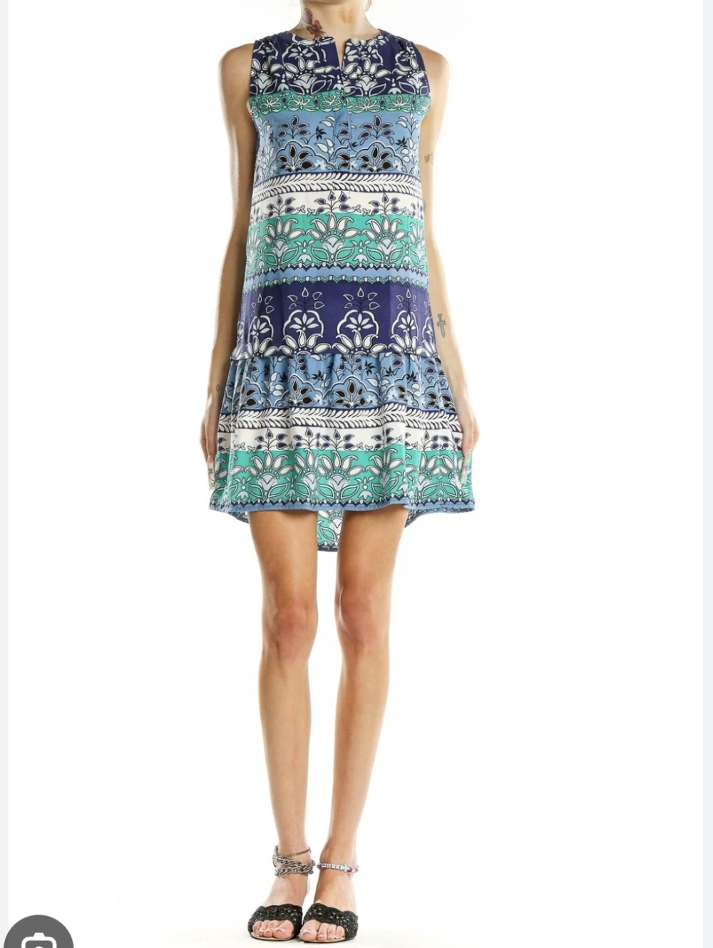 LOFT Blue & Teal Printed Sleeveless Shift Dress Size Large